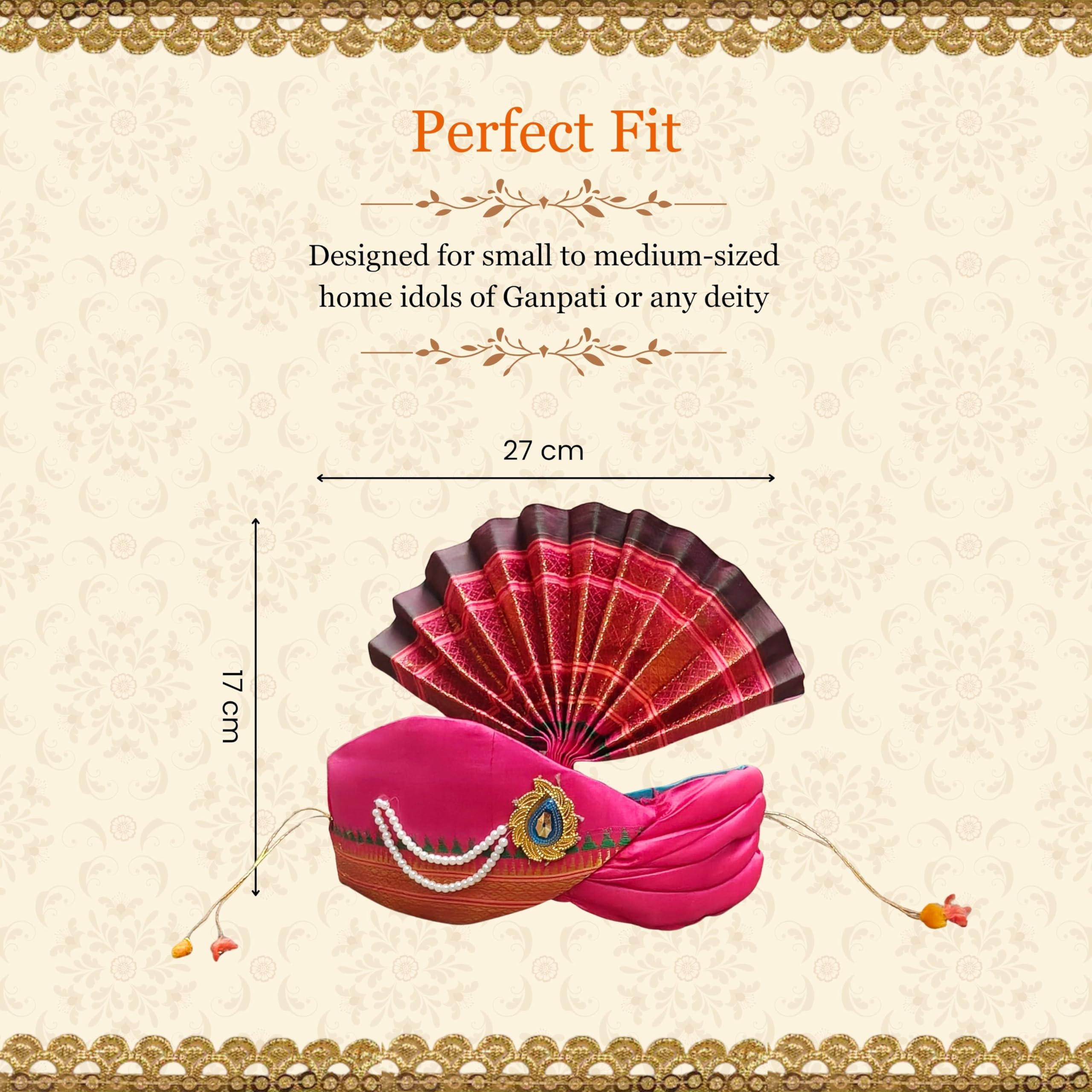 Punyatva Ganpati Feta Mukut (Turban, Silk, Pink) / Ganesh Pheta/Gauri Ganpati Festival Decoration Accessories/Ganpati Jewellery/